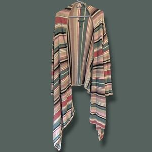 Ralph Lauren Multicolor Stripe Linen Silk High-Low Duster Cardigan Lagenlook XL